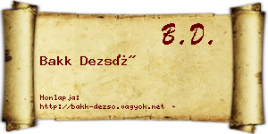 Bakk Dezső névjegykártya